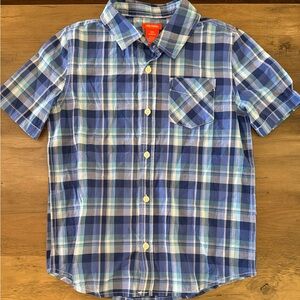 Blue and White Plaid Cotton Short Sleeve Button Up Boys Medium (7/8) NWT